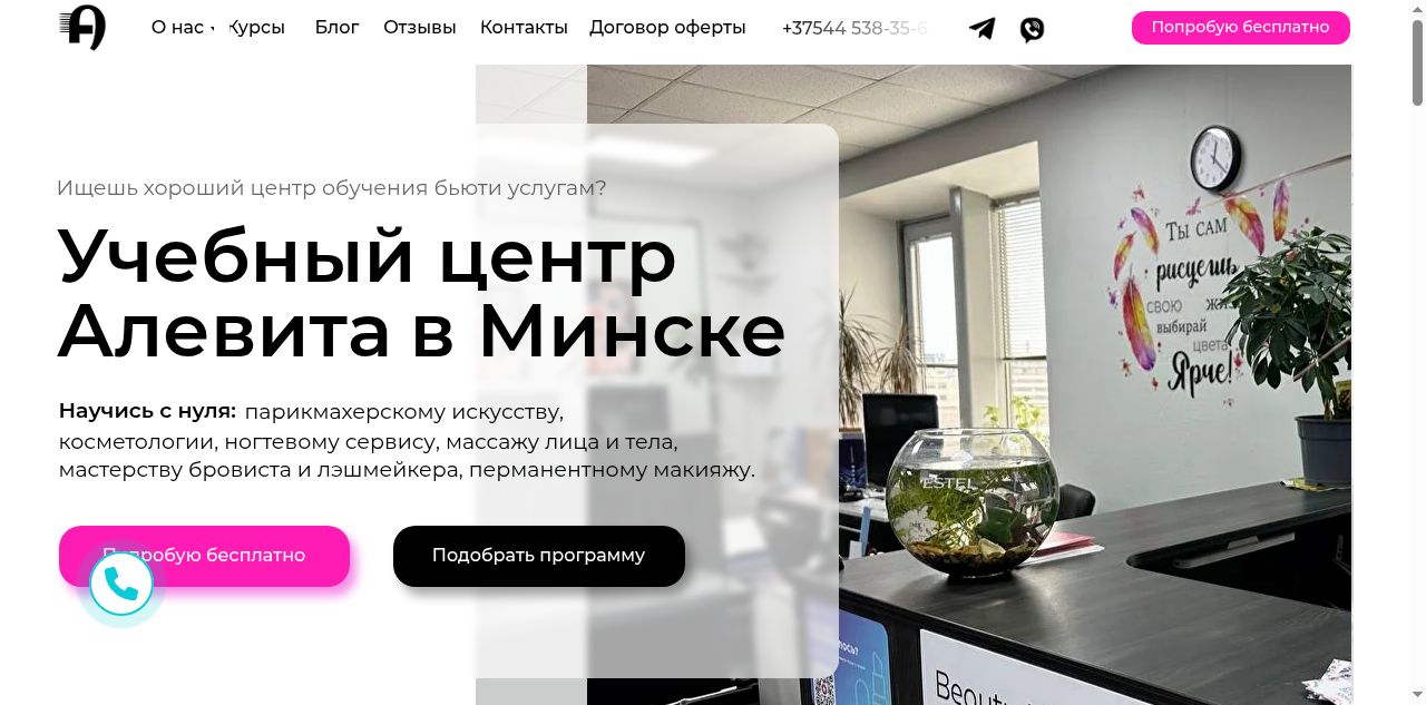 Главная страница сайта artbeauty.by — учебный центр Алевита в Минске